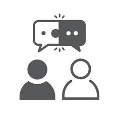 People talking with speech bubble in puzzle.