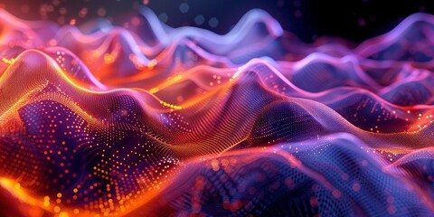 Obraz premium A digital rendering of a mountain range under a clear sky, showcasing peaks, valleys, and slopes