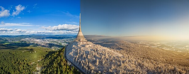 Jested mountain. Liberec, Czech Republic. Two seasons version