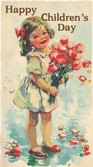 postcard with text "Happy Childrenâ€™s Day" dedicated to Children's Day June 9th --ar 9:16 Job ID: 7b7385f1-7370-4413-a2f5-19891a820332
