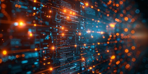 Obraz premium Computer screen displaying glowing lights amid darkness