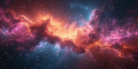 Fototapeta premium A vibrant space aglow with stars and scattered clouds against a dark backdrop