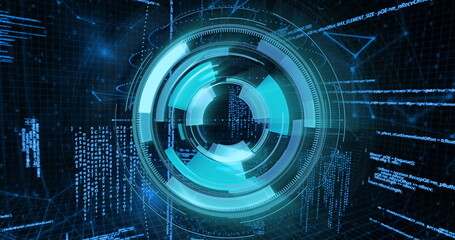 Image of radar spinning over binary codes and programming language