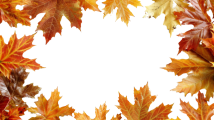 Colorful autumn leaves frame with black background, perfect for seasonal designs and fall-themed projects.  isolated on transparent background.