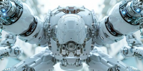 Fototapeta premium A close-up view of a robots face, showing its intricate details and features