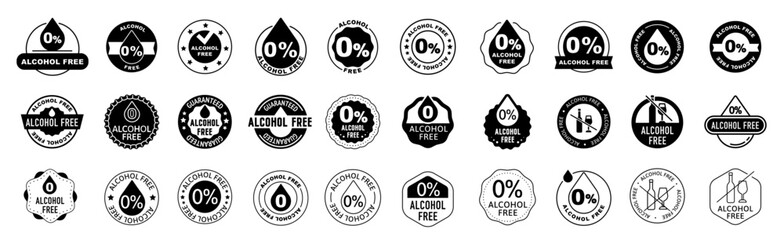 Obraz premium Alcohol free icon vector set. Zero alcohol emblem icon set