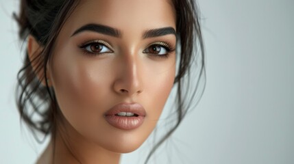 Fototapeta premium Glamorous image of a woman's face with flawless makeup and a neutral expression