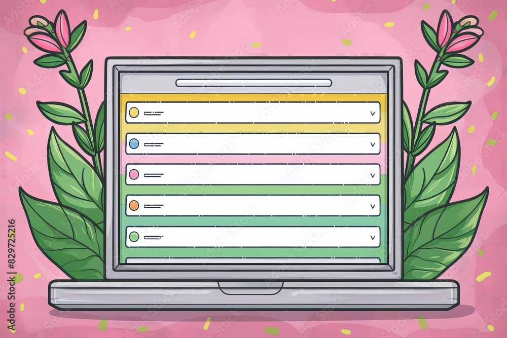 Poster laptop with a colorful checklist, illustrating secure online tasks and data management.