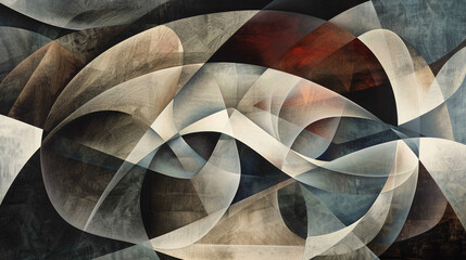 Abstract composition of overlapping triangles and curves