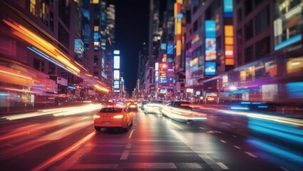 Obraz premium Vibrant City Nightscape: A Long Exposure Study
