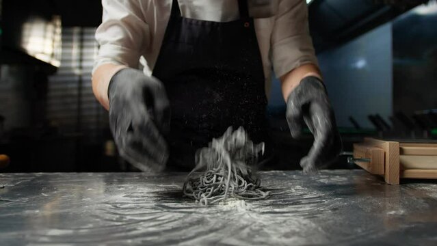 Handmade black spaghetti with cuttlefish ink