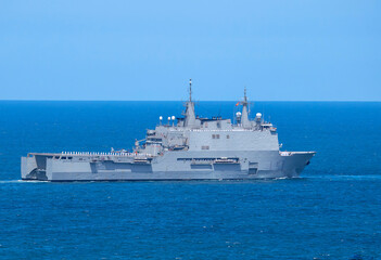 Amphibious assault ship type LPD Galicia L51 in the bay of Gijon on the occasion of DIFAS 2024 in...