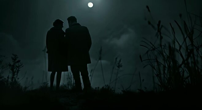 two silhouettes, one of a man and one of a woman, standing side by side, united