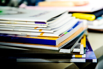 stack of magazines on white background