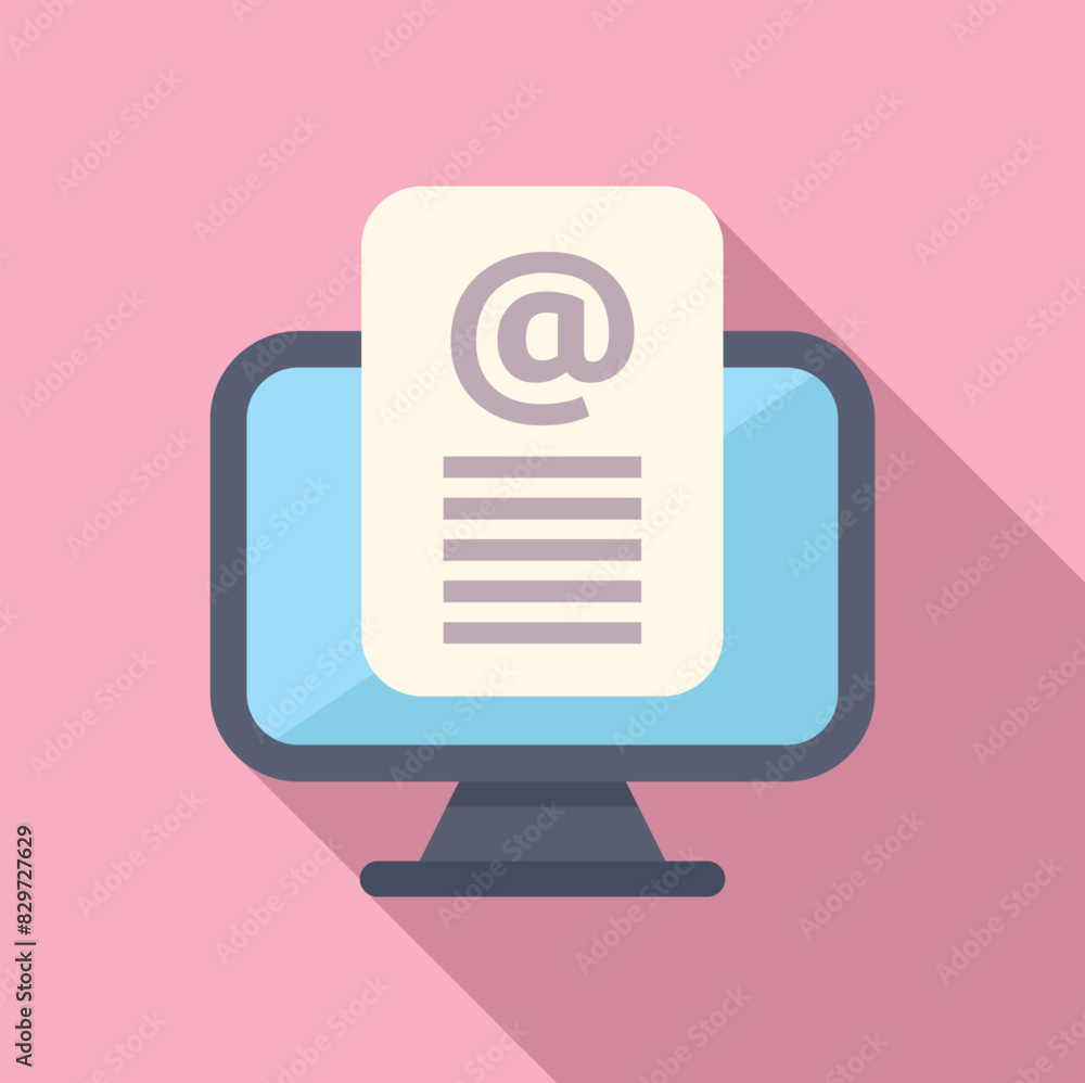 Poster flat design icon of a desktop computer displaying an email notification