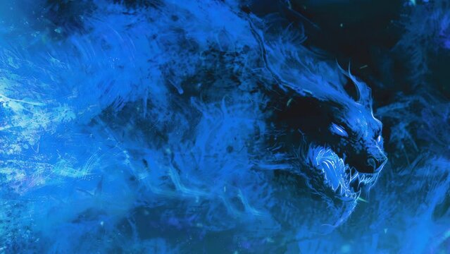 motion effect of dark smoke fog blowing with monster heads