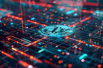 Bright coin and digital network illustration for visualizing the bitcoin halving event
