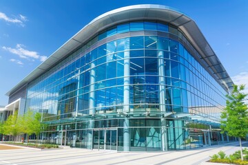 Modern glass structure of an automotive dealership