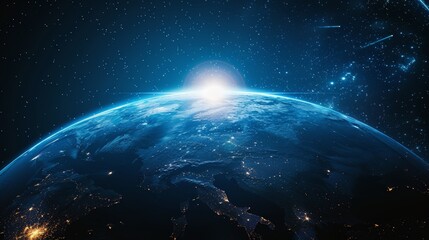 Obraz premium Stunning view of Earth from space showcasing the beauty of our planet against a backdrop of stars and cosmic wonder. Generative Ai.