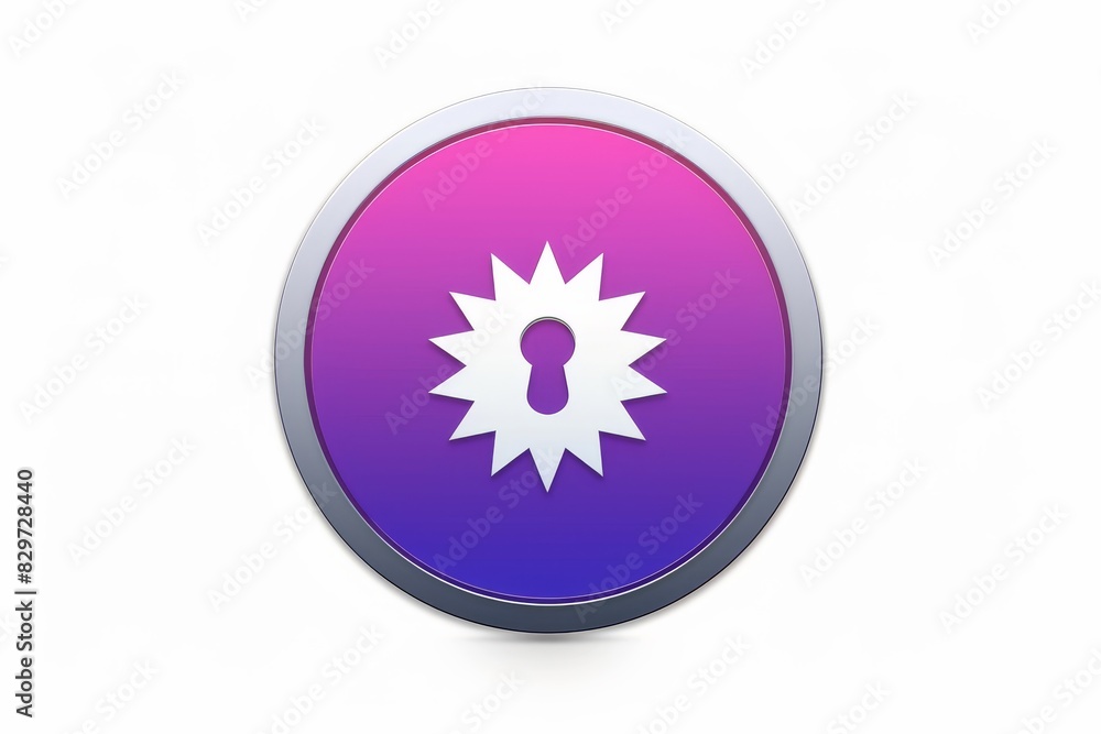 Poster purple button with a gear icon, symbolizing secure digital settings and system configuration.
