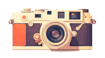 Vintage camera with orange and black accents, featuring a classic design and detailed components, ideal for photography enthusiasts and collectors.