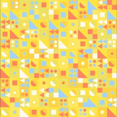 a pattern with many different geometric shapes on a yellow background