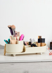 organizer for cosmetics on a white background