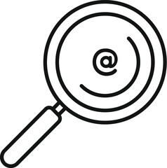 A simple line drawing of a magnifying glass focusing on an at symbol, illustrating email searching