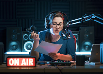 Radio host working in the radio studio