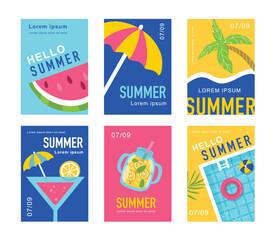 Set of vector Summer posters. Background for posters, cover art, flyer, banner. Vacation poster set.