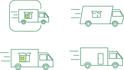 Samochód ciężarowy dostawca z logo kartonu do recyklingu, szybka dostawa