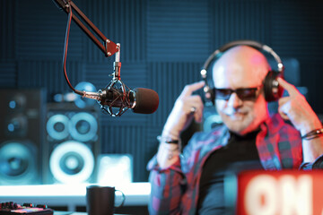 Professional radio host in the studio
