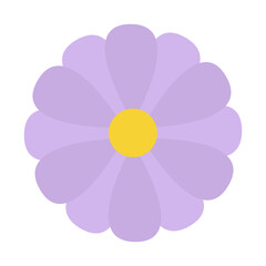 Violet flower collection. Daisy chamomile. Spring flowers. Growing concept. Camomile icon. Fresh and blooming elements. Happy Valentines Day. Love card. Flat design. Isolated. White background. Vector