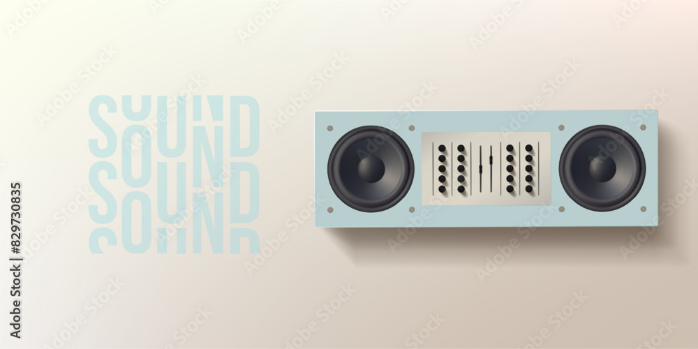 Wall mural boombox sound speaker 3d vector. old fashioned box with vintage tuner buttons. dance loud music fest