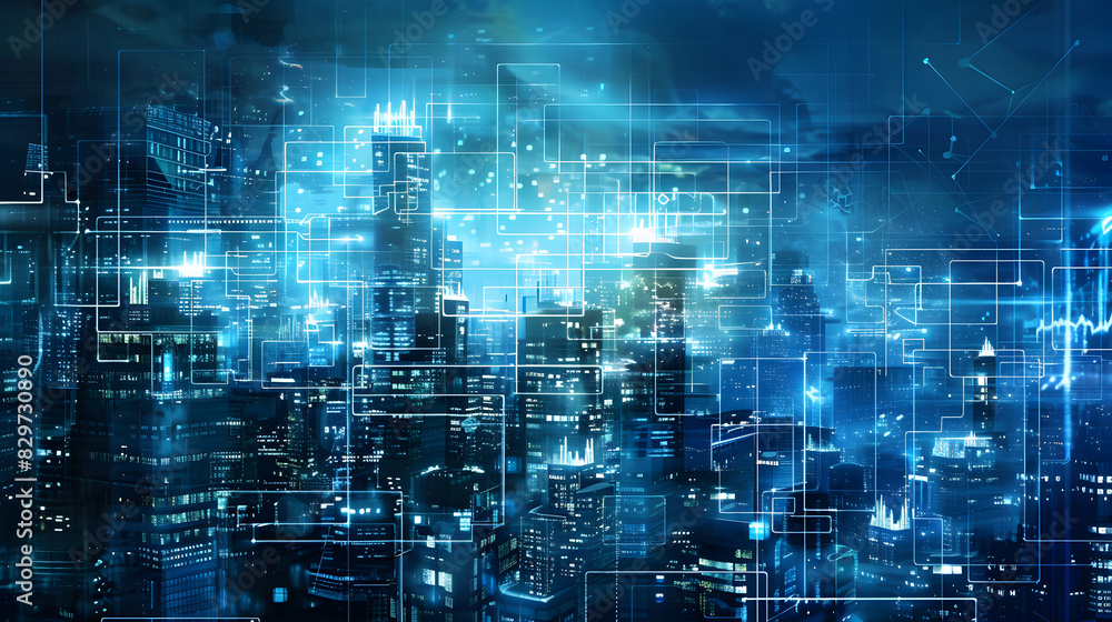 Poster abstract digital high tech city design background. generative ai.