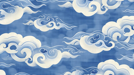 Decorative auspicious cloud pattern on a blue background