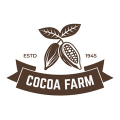 Vintage cocoa bean, cocoa plant logo icon vector template
