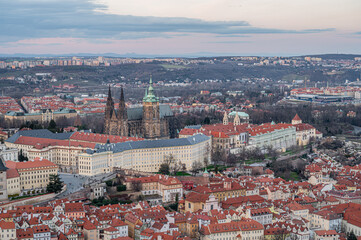 Fototapeta premium Aerial view of Prague, Czech Republic at sunset