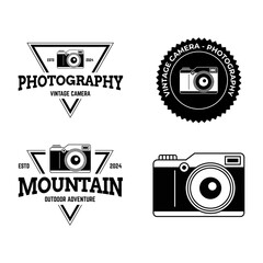 Set of Vintage Camera Photography Vector Label, Logo Template with Retro Typography.