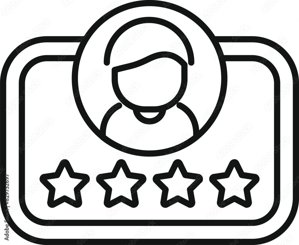 Poster outline vector icon featuring user profile and fivestar rating system