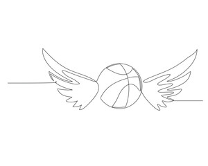 Continuous single line drawing of a basketball with two wings. basketball tournament event . Design illustration