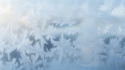Frozen window with frost patterns on glass. Winter background. Generative AI.