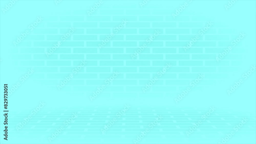Poster cyan color simple 3d space with bricks pattern geometrical minimal looped background
