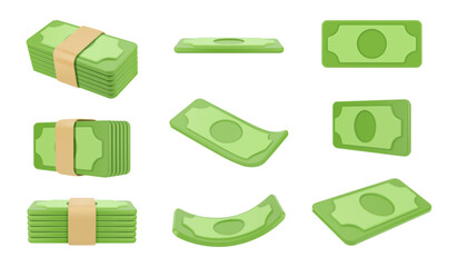 Cash in pack, isolated realistic 3d pile of money. Vector dollars or paper bills for paying and buying. Minimalist application UI icon, economy and banking, earnings and wage. Deposit and investment