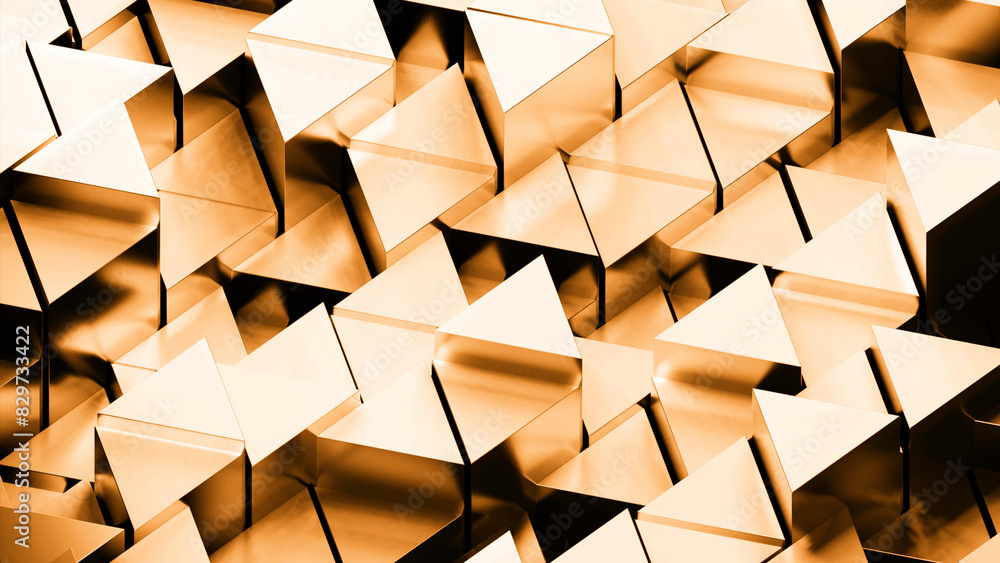 Poster 3d triangles move up and down on surface. design. metallic texture of moving triangles on surface. m