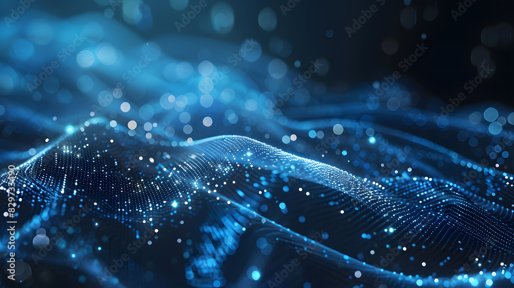 Poster digital cyberspace with particles and digital data network textured background. generative ai.