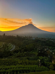 landscape with volcano and clouds