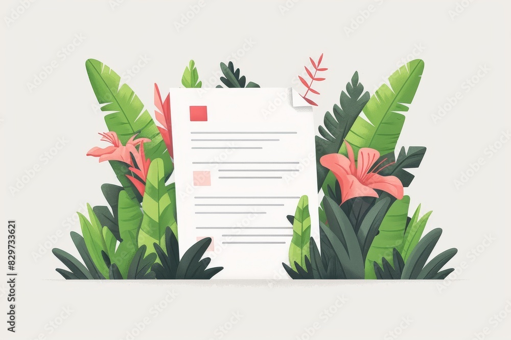 Poster documents with flowers, symbolizing secure data protection and privacy in a natural setting.