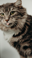 Cat with collar sits against white backdrop