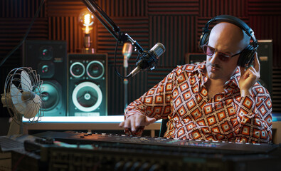 Professional musician working in the recording studio
